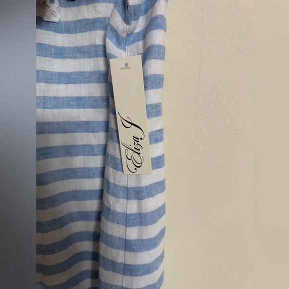 ELIZA J Sleeveless Shift Mini Embroidered Dress Blue White Stripe Size 10 - Picture 4 of 5